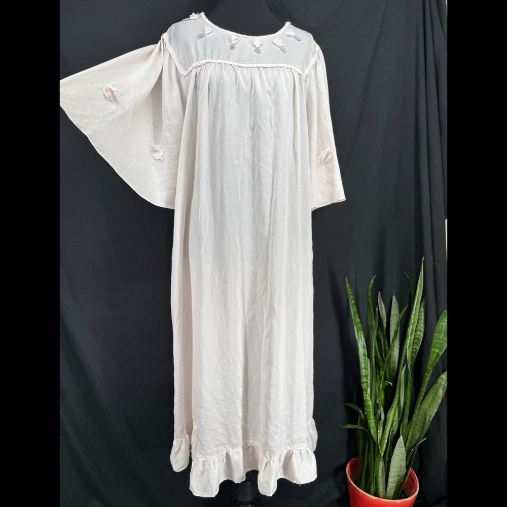 Vtg Silk Midi Dress L Cottage Prairie Romantic Regency Coquette Angel Edwardian